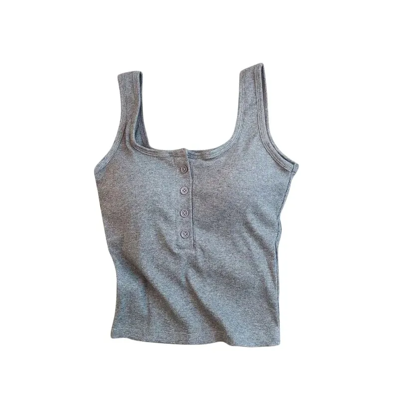 Women's Solid Color Spaghetti Straps Sleeveless Slim Camisole with Chest Pad Summer Wear Outside Female Short Tops Vests — image 12