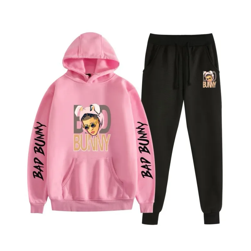 Costume Harajuku confortable imprimé mauvais lapin, sweat-shirt et pantalon de survêtement pour femmes, sweat à capuche + pantalon, ensemble 2 pièces pour garçons/filles — image 62