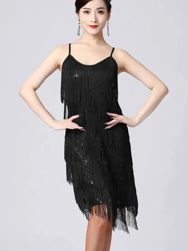 Wanita 1920-an Vintage Great Gatsby Party Dress Sequin Dress Seksi V-Neck Summer Cami Dress Gold Fringe Dress Vestidos Flapper Costumes — image 8
