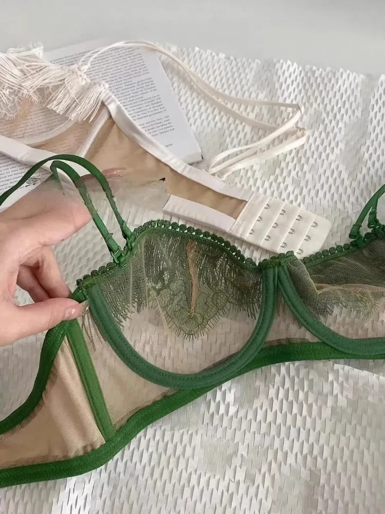Japanese Light Luxury Backless Lace Bra Set - Ultra-Thin Half Cup Minimizer Sheer Mesh & Lace Lingerie Last 50 Sets Flash Sale — image 3