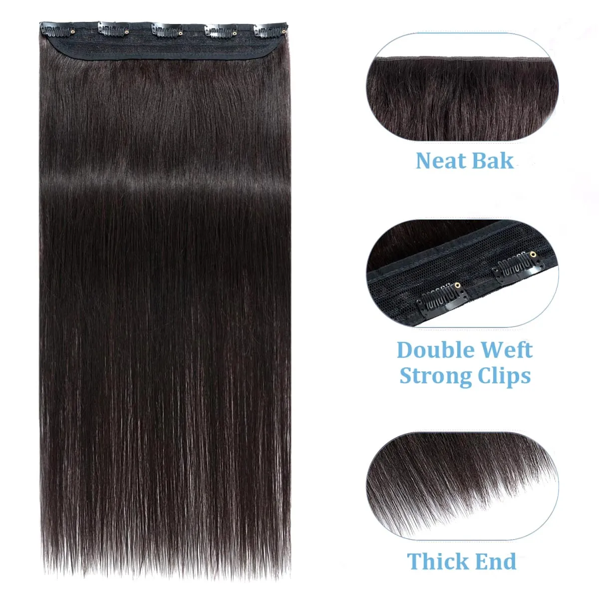 Clip in One Piece Straight 10inches with 5clips Human Hair Extension Brazilian Remy Hairpiece Clip in Hair Extensions Natural — image 5