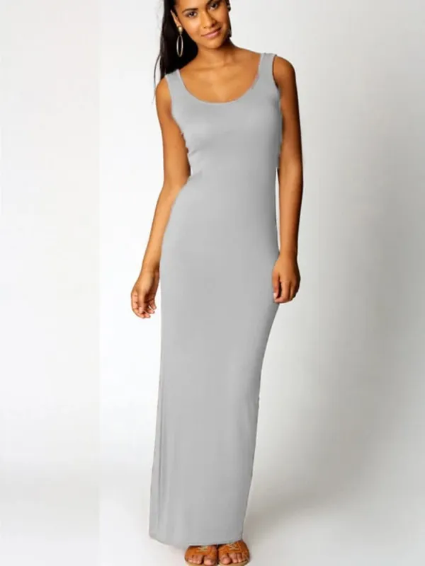 Sexy Solid Color Slim Bodycon Long Maxi Dress Women Elegant Sleeveless Skinny Dress Club Party Vestidos — image 3