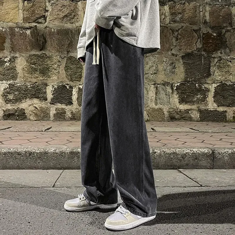 Brand Men's Jeans Korean Version Student Casual Pants High Street Straight Loose Wide Leg Jeans Black Grey Blue Baggy Jeans — image 13