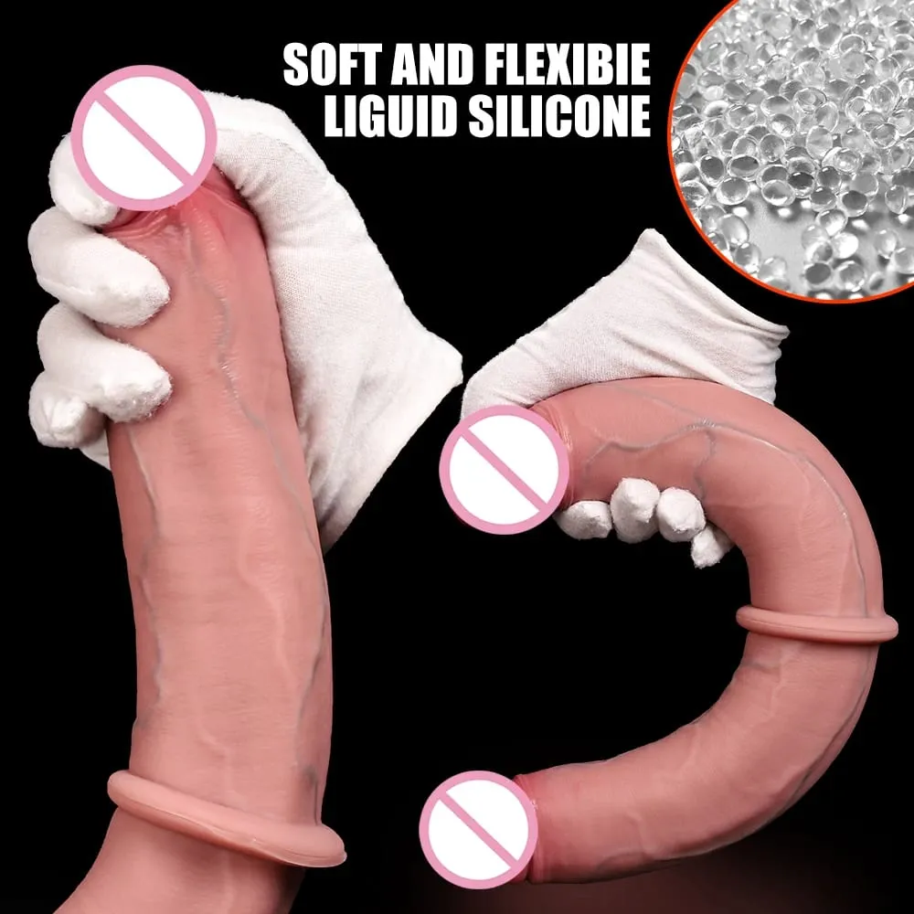 Dildo Berakhir Dua Realistik Dua Belah Besar Panjang Tebal Dildo dengan Urat Dubur Faraj Alat Seks Zakar Dewasa Besar untuk Lesbian