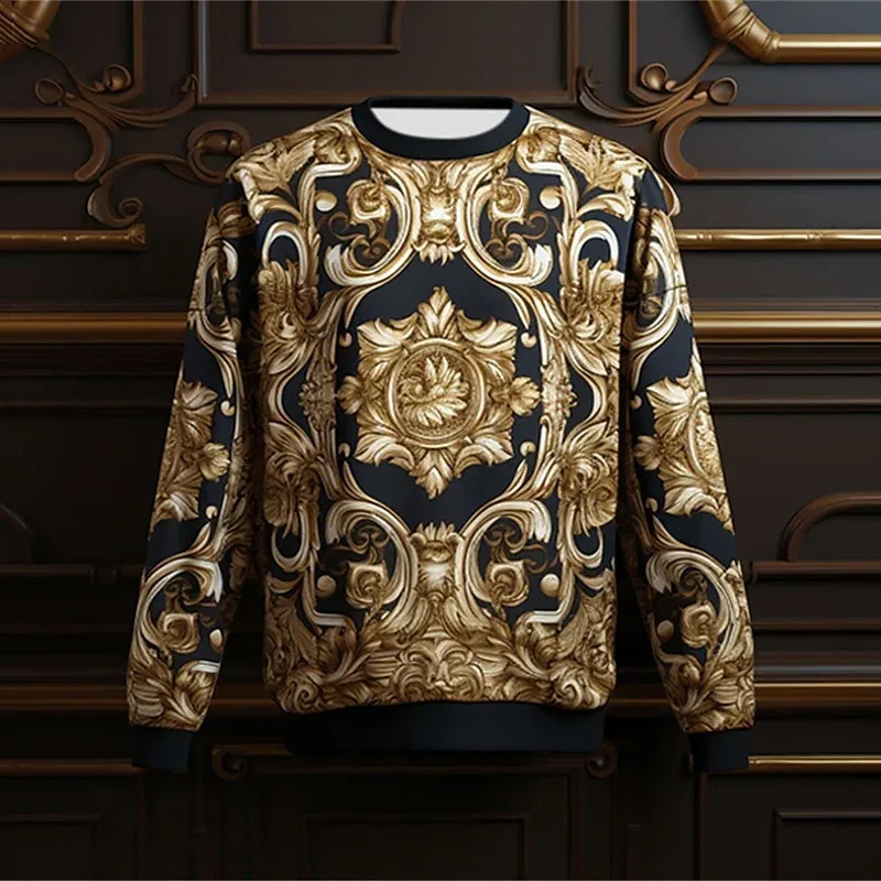 3D Printed Luxurious Sweatshirt For Men Colorful Florals Pattern Pullover Casual Loose O-Neck Hoodies Unisex Long Sleeve Tops — image 7