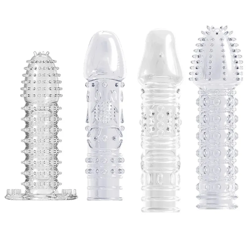 4pcs Delay Penis Sleeve Extension Reusable Condom Male Enlargement Dotted Clit Massage Cock Ring Thorn Vibrating Cover Sex Toys — image 5