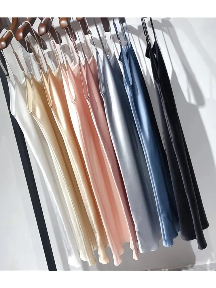 SuyaDream Woman Mini Dress 19mm 100%Real Silk Sleeveless Solid Spaghetti Strap Sleep Dresses 2025 Elegant Chic Clothes — image 4