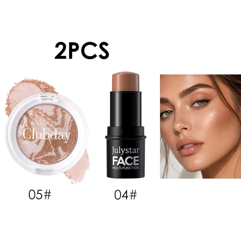 Blush & Contour 2‑Piece Set Marbled Baked Blush Powder & Contour Stick Blendable for Natural Sculpted Daily Face Makeup — image 8
