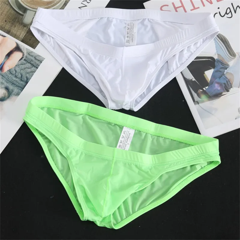 2Pcs Men's Ice Silk Briefs Panties Transparent Quick-dry Underwear Low Waist Solid Color Underpants Male Breathable Sport Shorts — image 25
