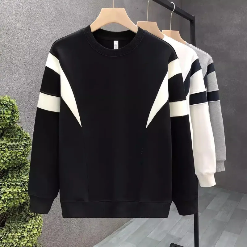 Men Clothing Trend Contrast Patchwork Lazy Style Hoodies Sweatshirts Spring Autumn Long Sleeve Loose Fashion Tops Korean Casual — image 4