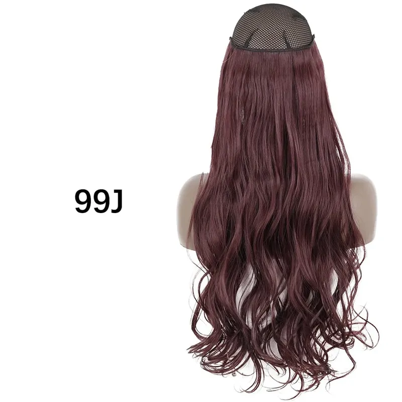 Synthetic No Clip Hair Extensions Natural 16 22 32" Long Wavy Invisible Wire One Piece False Hairpiece For Women