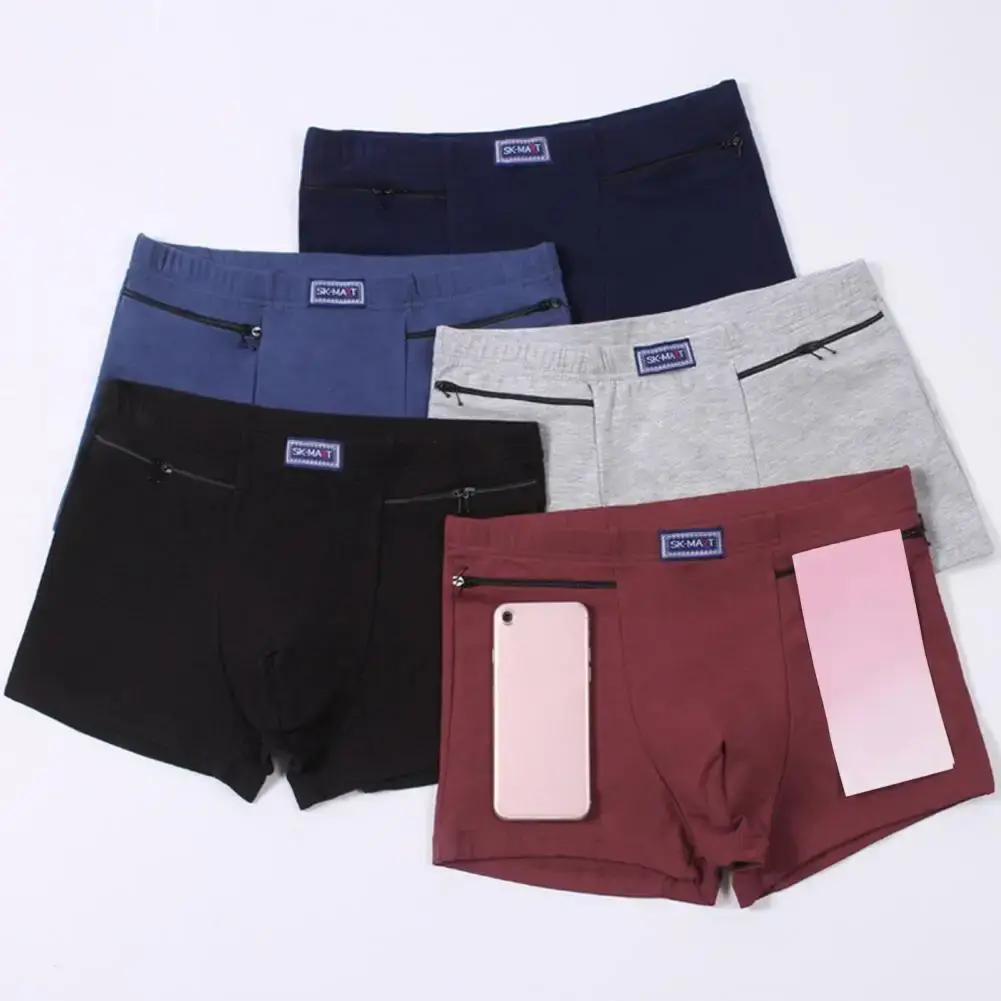 Boxer antivol avec poches pour hommes, culotte élastique sans couture, couleur unie, short en U, sous-vêtement à usage quotidien — image 4