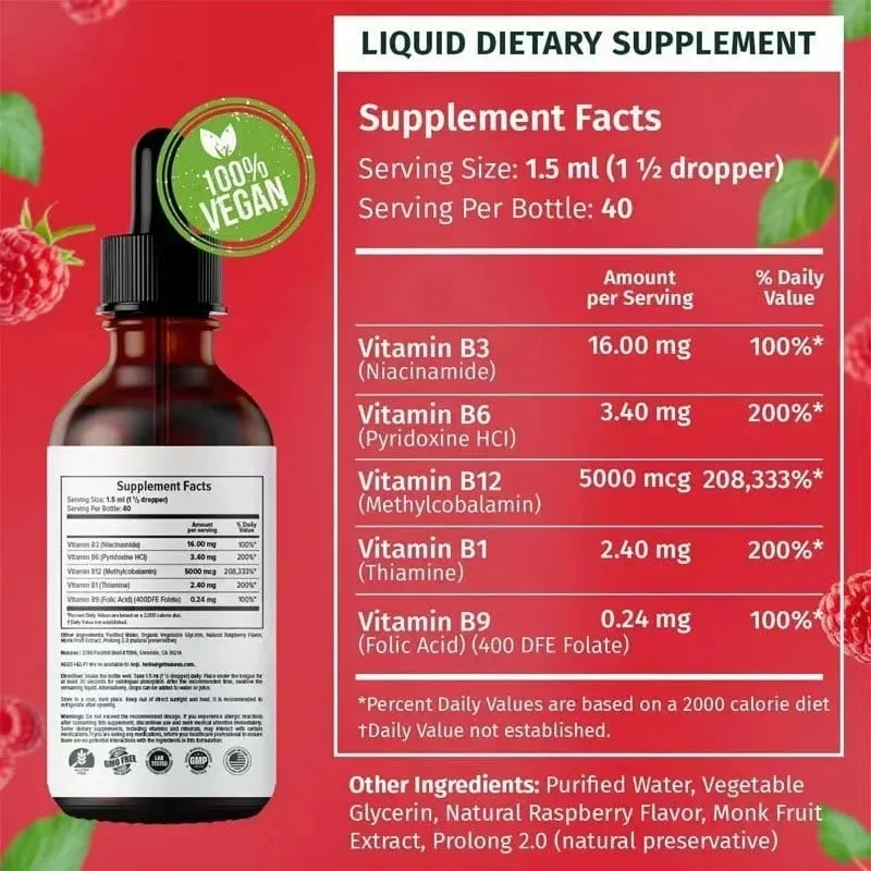 Vitamin B6 Kapky Komplex B12 B1 Folát Tekutý doplněk pro podporu trávicího systému Kapky Tekuté Kapky s trojitým vstřebáváním — image 2