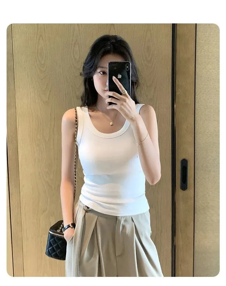 1pcs Summer Women Knitted Tank Tops Girl Thin Tops Lady Basic Casual Tank Tops Round Collar Tees Sleeveless Top For Women M L XL — image 6