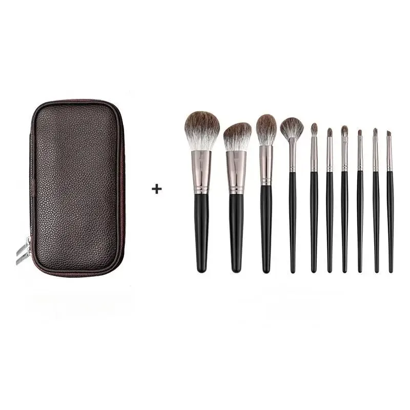 Luxury 10pcs Makeup Brush Set - Premium Fox Hair Powder/Blush/Concealer Brushes Anti-Aging Cosmetic Tools with Ergonomic Handles
