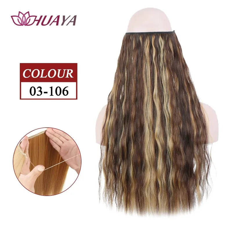 Synthetic Long Straight Invisible Wire No Clips In Hair Extensions Fake Hair Pieces Secret Fish Line Hairpieces For Women — image 40