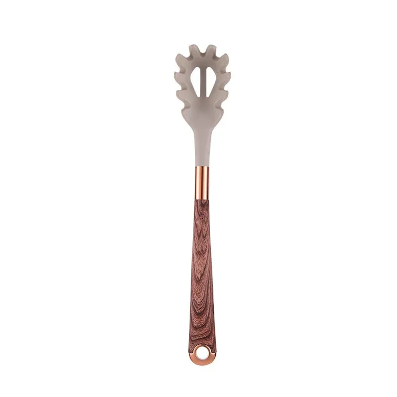 Silicone Kitchen Utensil Set 10 Pcs Cooking Utensil with Utensils Holder Wooden Pattern Handles Nonstick Cookware JT264