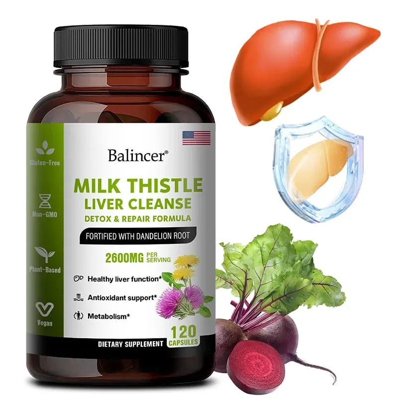 Milk Thistle Extract Capsules with Dandelion for A Detox Cleansing Liver Support and Repair Formula Help Digestion Non-GMO — image 1