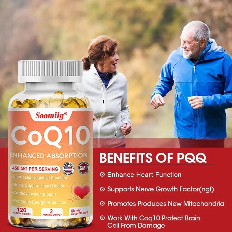 120pcs Q10 Coenzyme 450mg Capsules Cardiovascular and Heart Health Energy Vitamins Beauty and Health Promote Blood Circulation — image 3