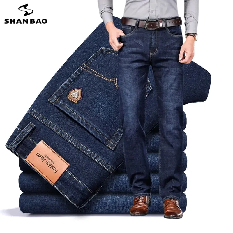 BAO 2026 autumn spring fitted straight stretch denim jeans classic style badge youth men's business casual jeans trousers — image 2