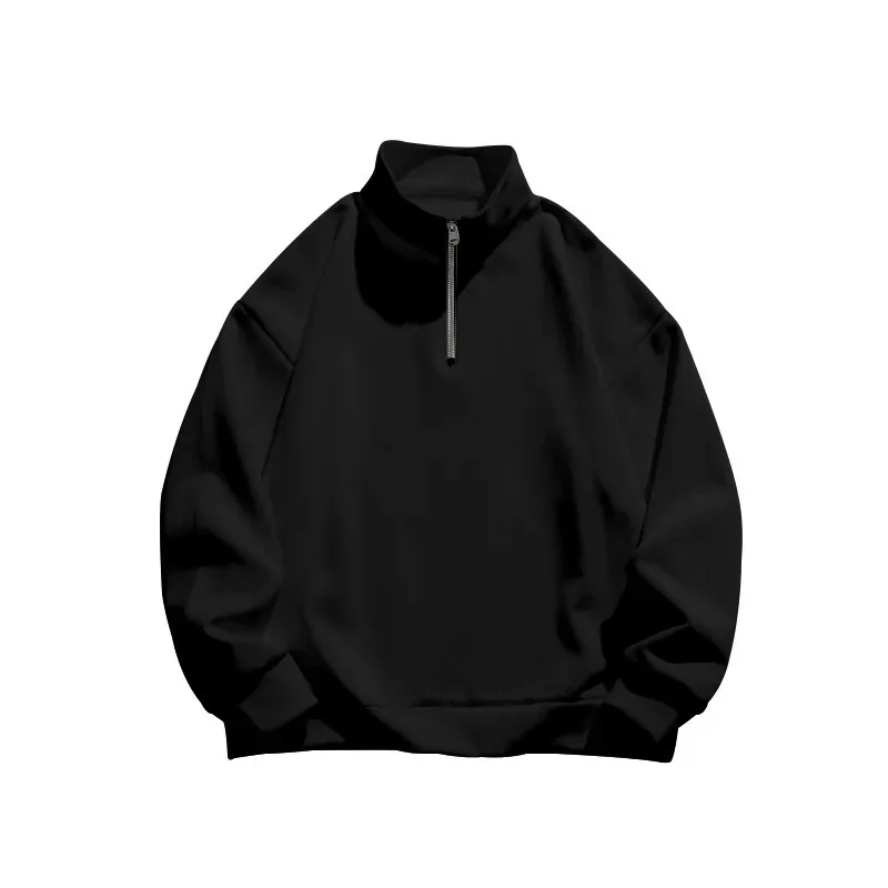 Autumn and winter new men's fleece sweatshirt stand-up collar half zipper long sleeve cross-border European trend men's top — image 1
