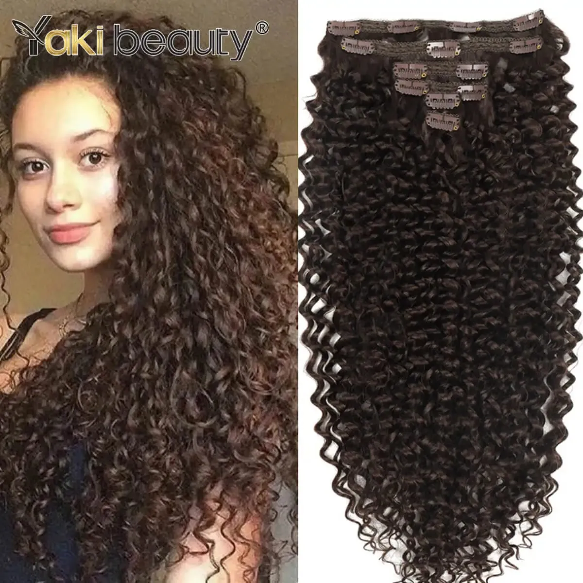 26'' Synthetic Jerry Curly Hair Extensions Double Weft 6PCS/Set Clip-In Full Head Organic Ice Silk Hairpiece Black/Brown 160g — image 9
