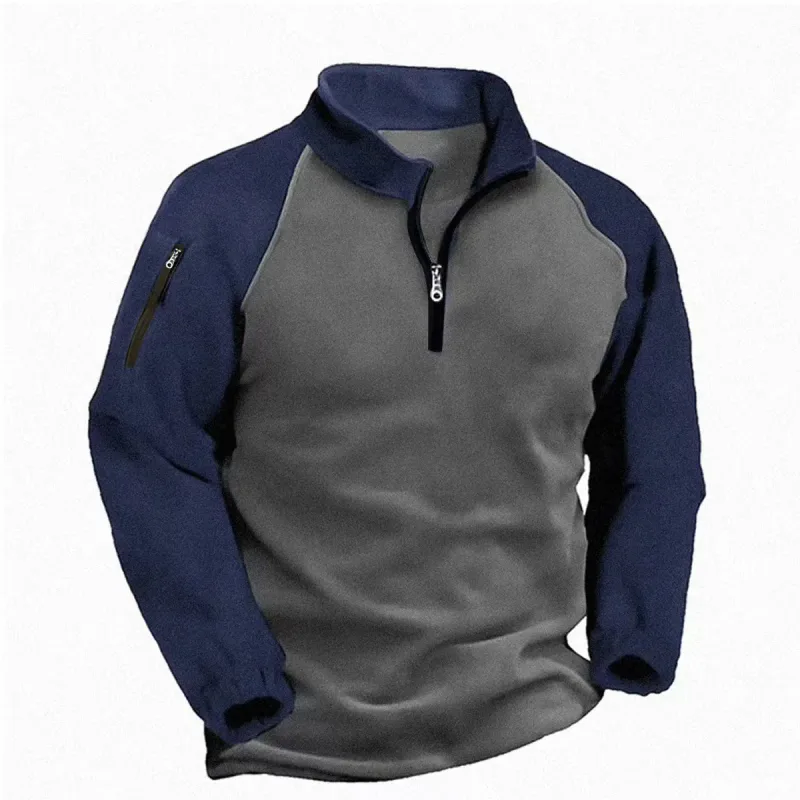 Autumn Winter Men's Fleece Hoodies Half Zipper Patchwork Pullover Coats Men Fashion Outdoor Warm Sweatshirts Male Casual Hoodies — image 1