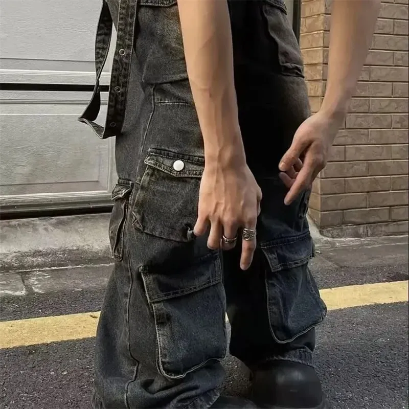 Autumn Y2K High Street Jeans Mens Multi-Pocket Hiphop Cargo Pants Vintage Straight Wide-Leg Denim Trousers Fashion Streetwear — image 10