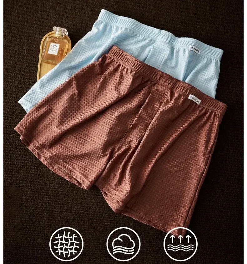 Confezione da 2 boxer da uomo in seta di ghiaccio a vita media, vestibilità ampia, estiva, alla moda, lucida, biancheria da notte, mutandine maschili — image 7