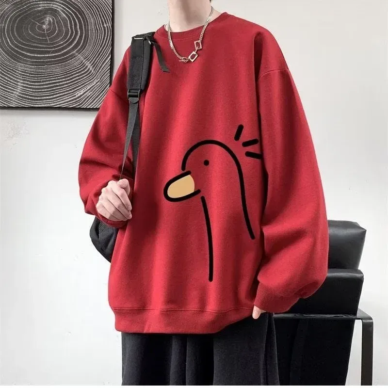 【M-8XL-Sweatshirts】 Übergroßes Herren-Sweatshirt, modisch, lockerer, langärmliger Paarkleidung mit gelbem Entendruck — image 2