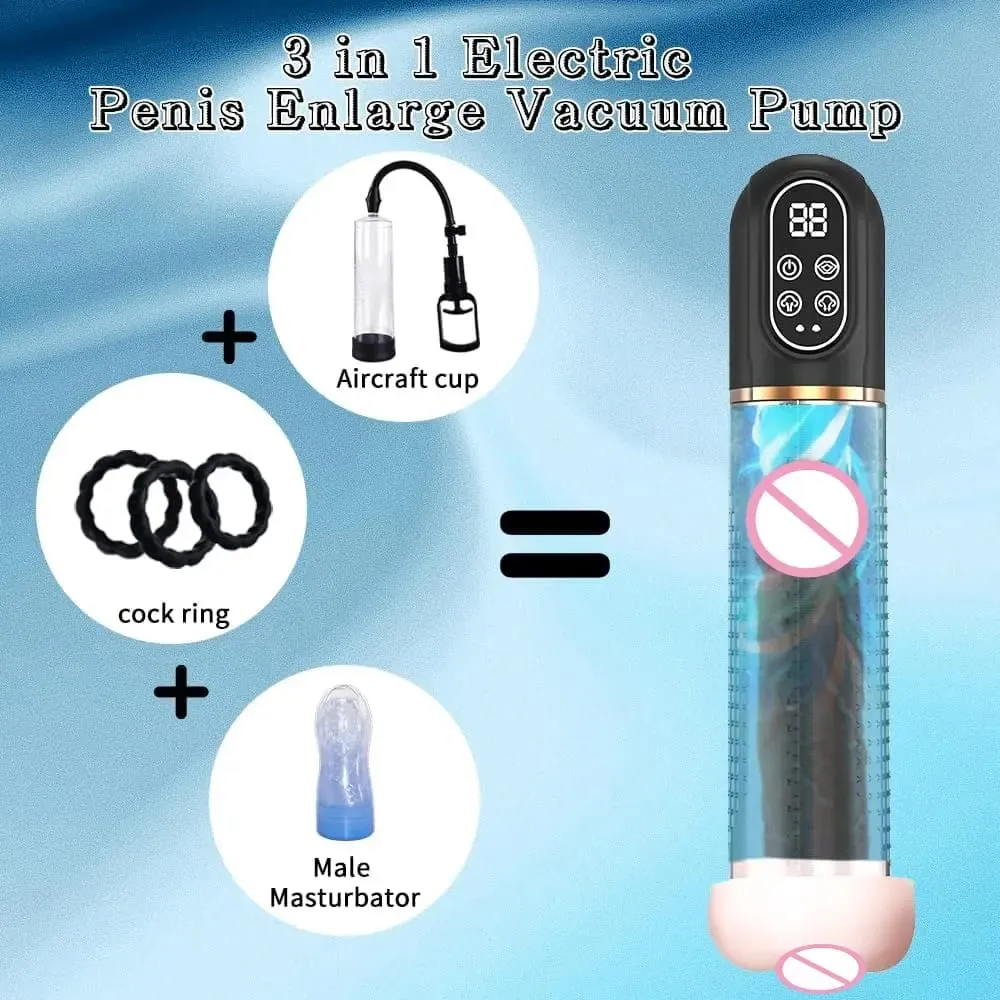 3IN1 Men Vibrator Penis Pump Penis Enlarger Extender Electric Vacuum Pump Penis Sleeve Male Masturbator Sex Toys for Men — image 2