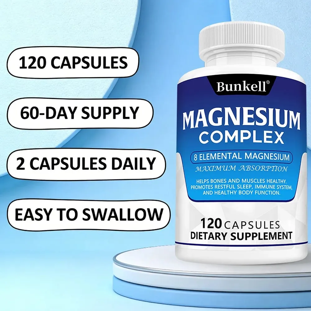 Complesso di magnesio 120 capsule - Integratore per la salute dei muscoli ossei e del cuore Supporto per il sonno Rilassamento muscolare Sollievo dallo stress e dall'ansia — image 6