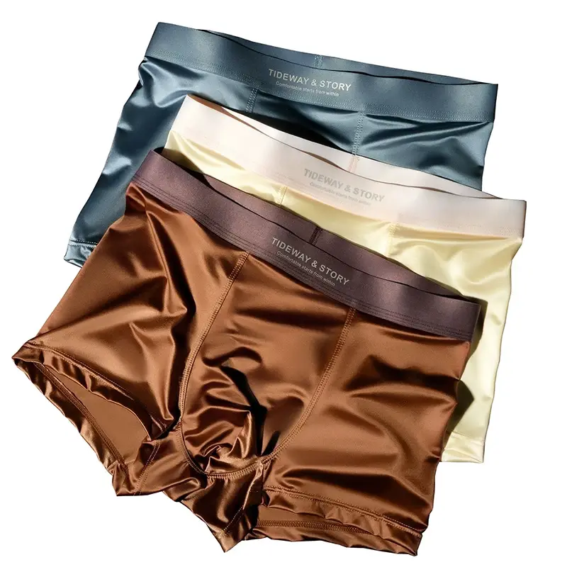 4PCS Men's Underwear Ice Silk High-End Men's Light Luxury Satin Silk Breathable Flat Corner Four Cornered Shorts Without Marks — image 2