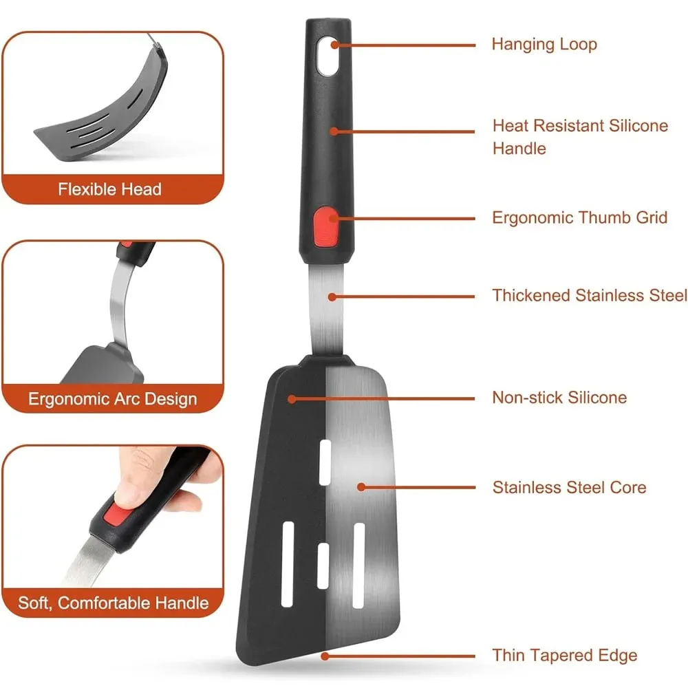 Silicone Spatula for Non Stick Pots High-temperature Resistant High Quality Stir Spring Steel Fry Spatula Tools Kitchen Utensils