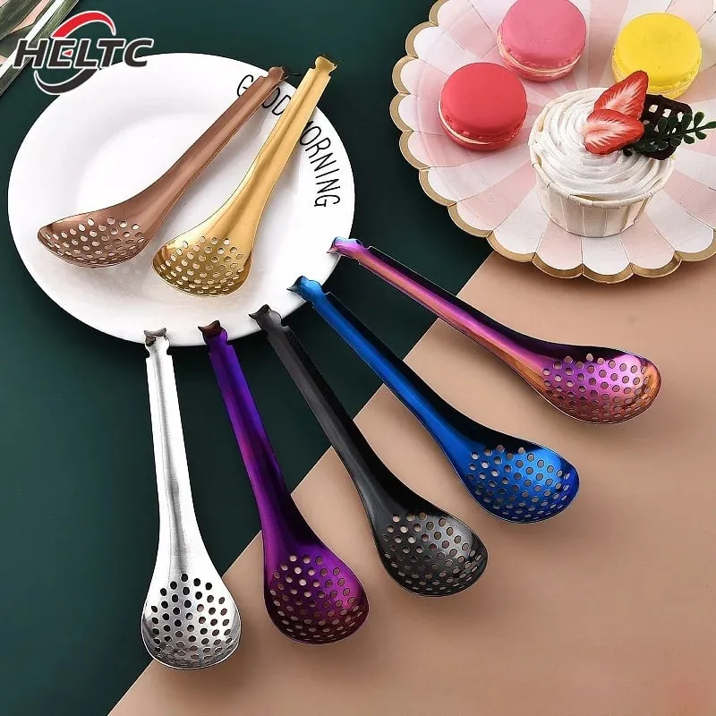 410 Stainless Steel Kitchen Spoon With Holes Cuisine Caviar Builder Roe Sauce Strainer Spoon Durable Kitchen Cooking Gadgets — image 3