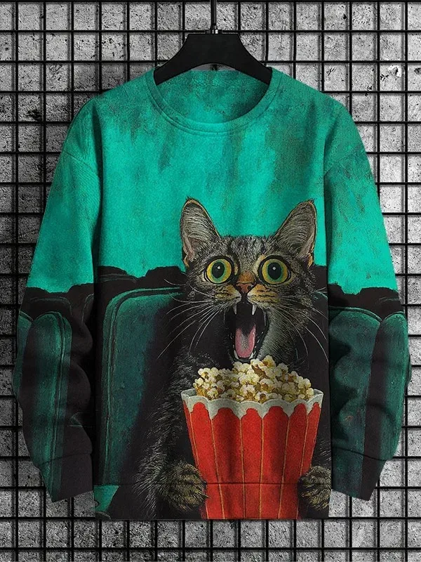 メンズ動物猫スウェット長袖スウェットシャツ O ネックファッションクールデイリー 3D プリント日本アートプリントカジュアルスウェット — image 16