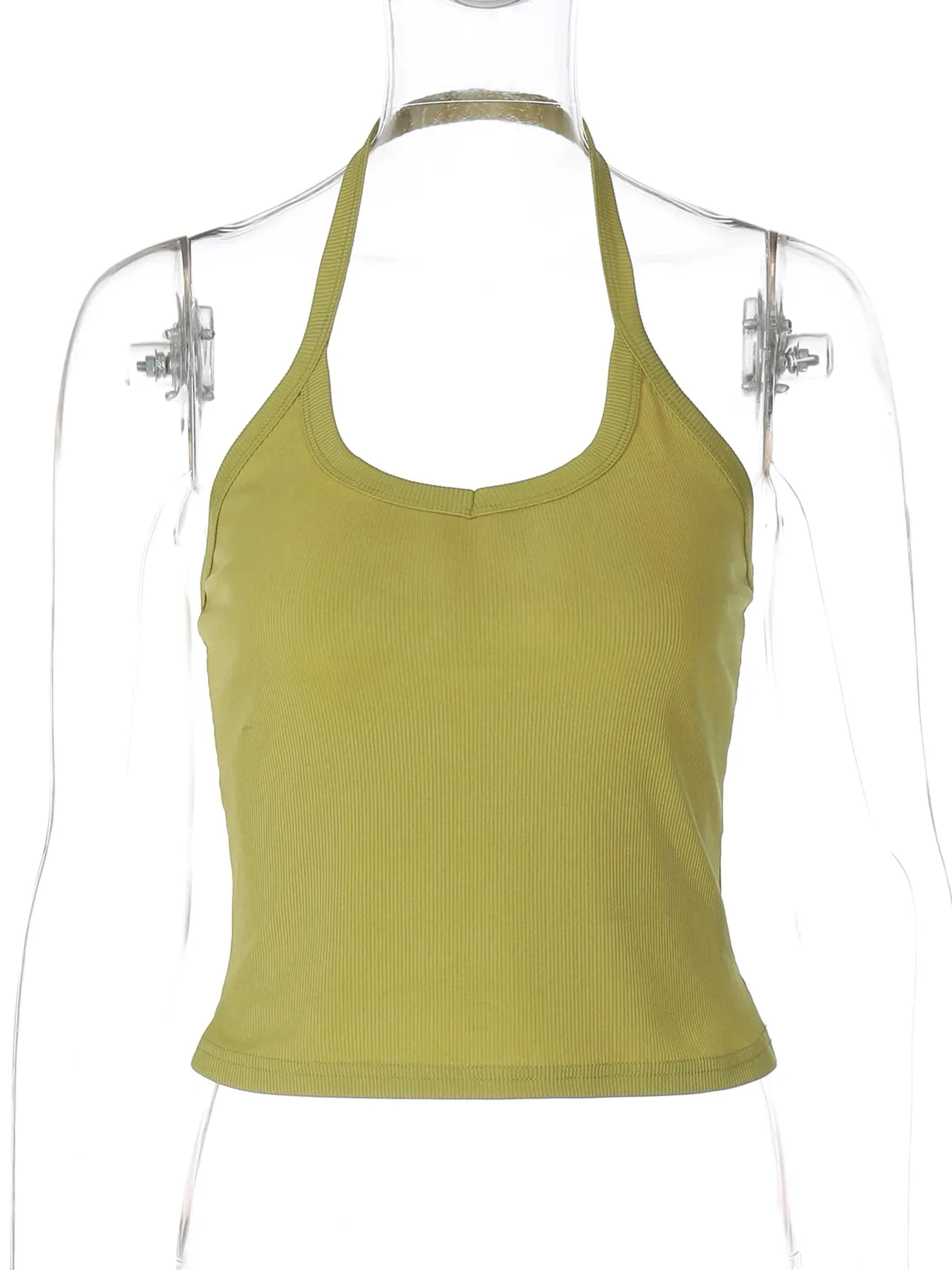 Hugcitar 2026 Summer Ribbed Halter Backless Solid Sexy Crop Tank Top Casual Y2K Women Clothes Beach Vacation Streetwear Yoga — image 7