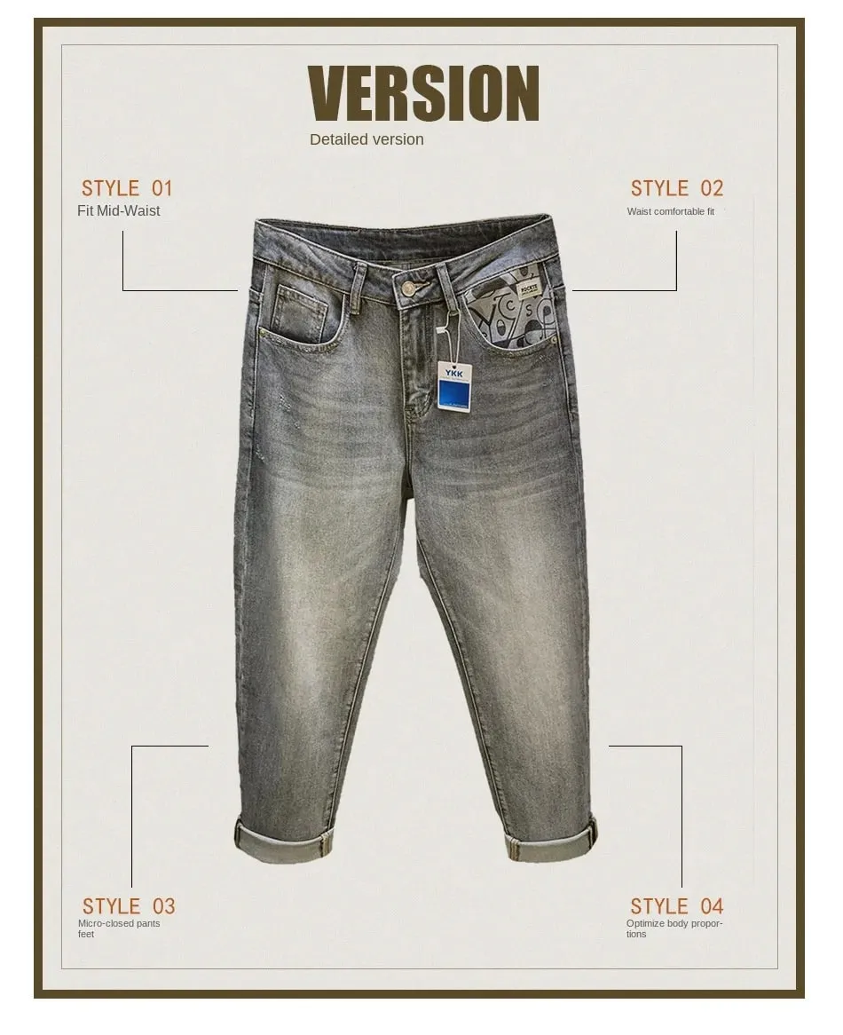 Jeans for men in spring and summer 2025 printed with small feet loose and casual stretch denim long pants