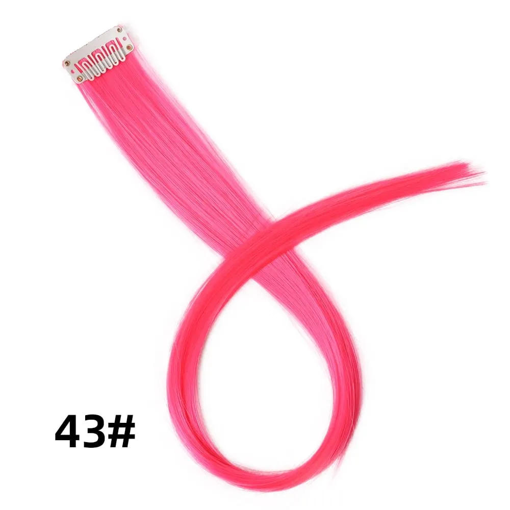 Straight Colored Hair Piece Hair Extensions Clip In Highlight Rainbow Hair Pink Blue Purple Synthetic On Clips For Women Girls — image 49