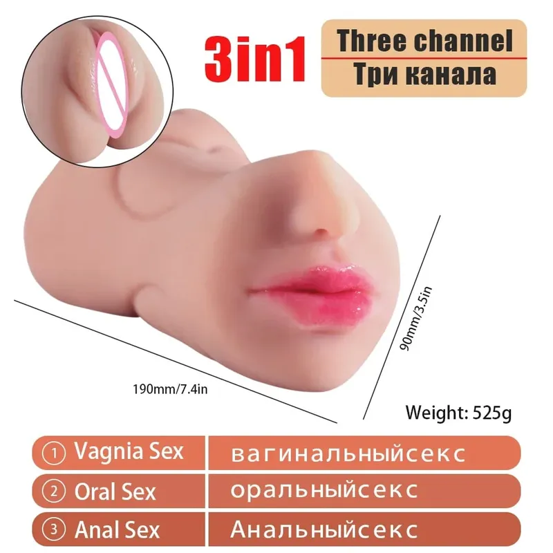 3 in 1 Artificial Vagina Male Masturbator Cup Realistic Vaginal Real Oral Vagina Anal Silicone Ass Sex Toys for Men Masturbation