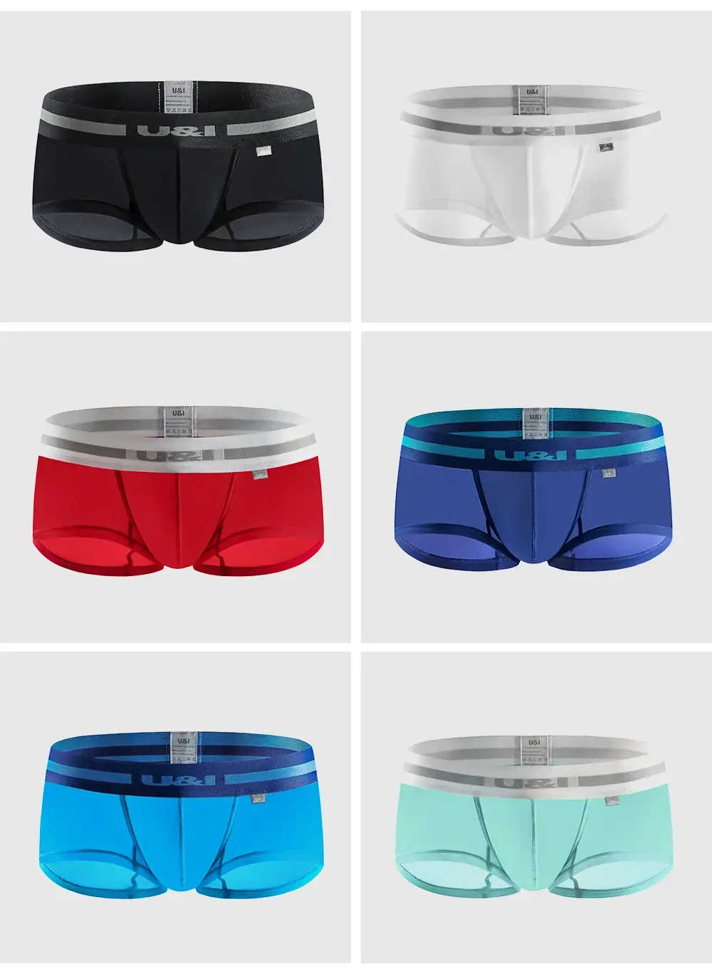 U&I men's underwear boxer low-waist nylon ultra-thin slightly transparent u convex design trendy personality summer boxer — image 11