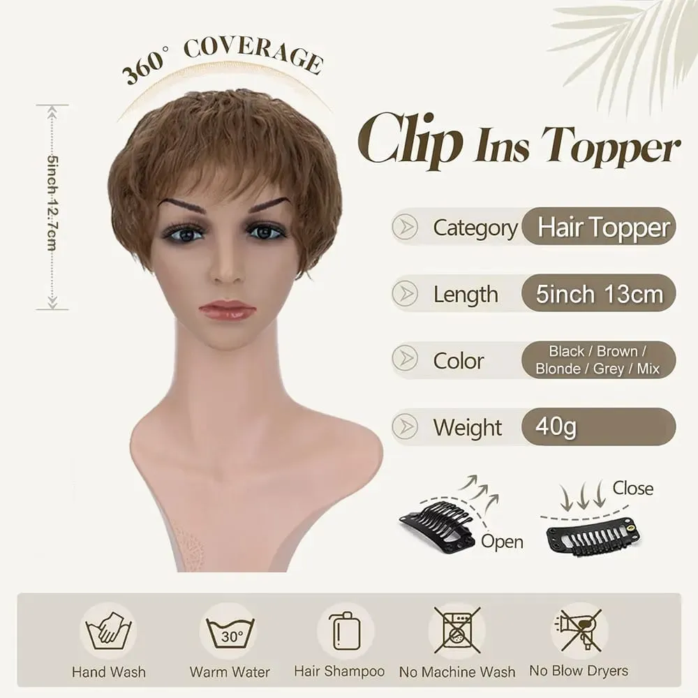 Snoilite Synthetic Natural Curly Hair Topper Replacement Hair Piece 13x13cm Short Hair Topper Clip in Wavy Hair Extensions Grey — image 6