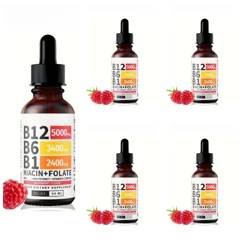 Vitamin-B12-Flüssigkeitstropfen, 60 ml, Himbeergeschmack, mit Vitamin B6+B1 usw. Multivitamin unterstützt die Energierückgewinnung und die Gesundheit des Gehirns und des Herzens — image 11