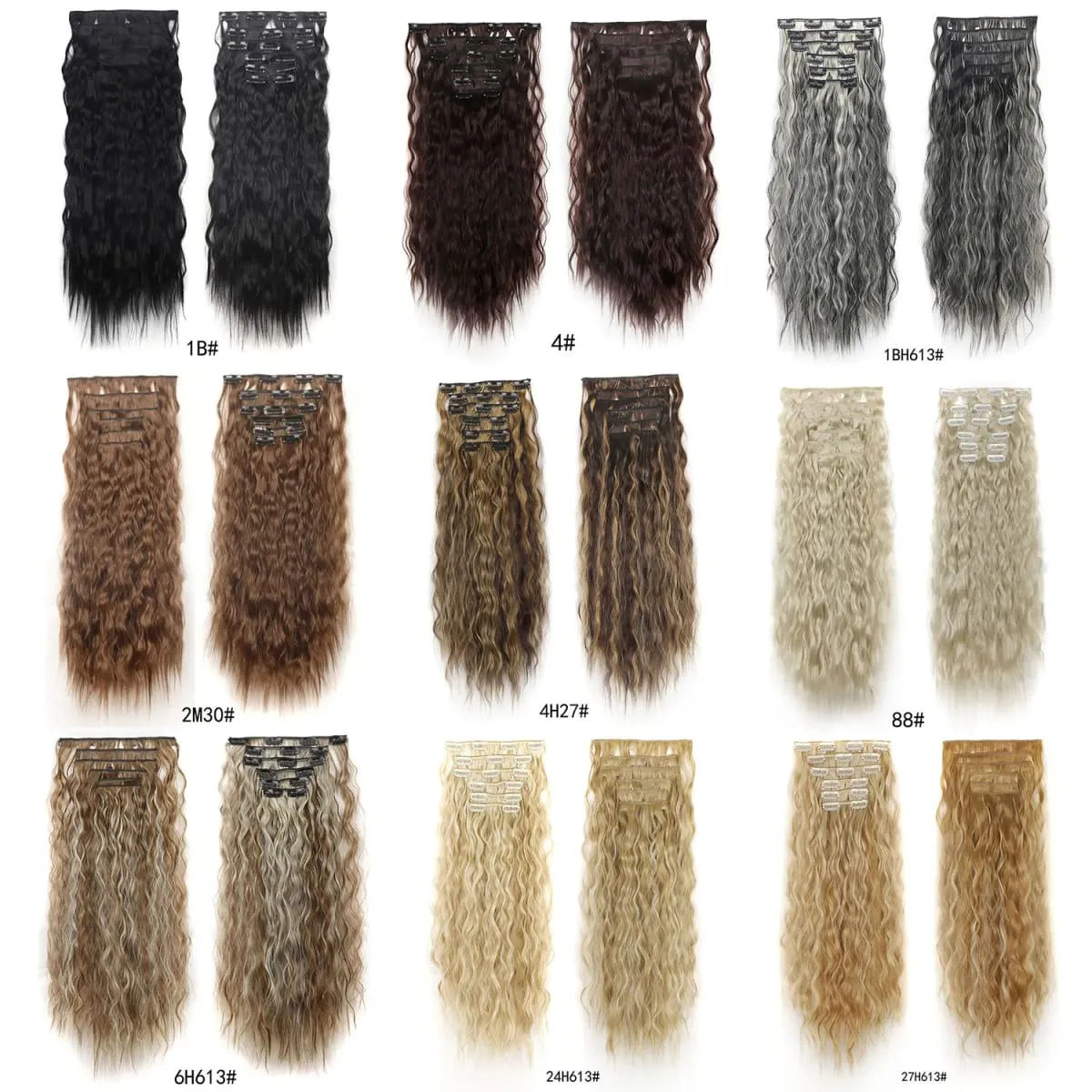Jeedou Corn Wavy Clip‑in Hair Extensions 6‑Piece 16‑Clips Synthetic High‑Temp Fiber Voluminous Hair Pieces for Ladies