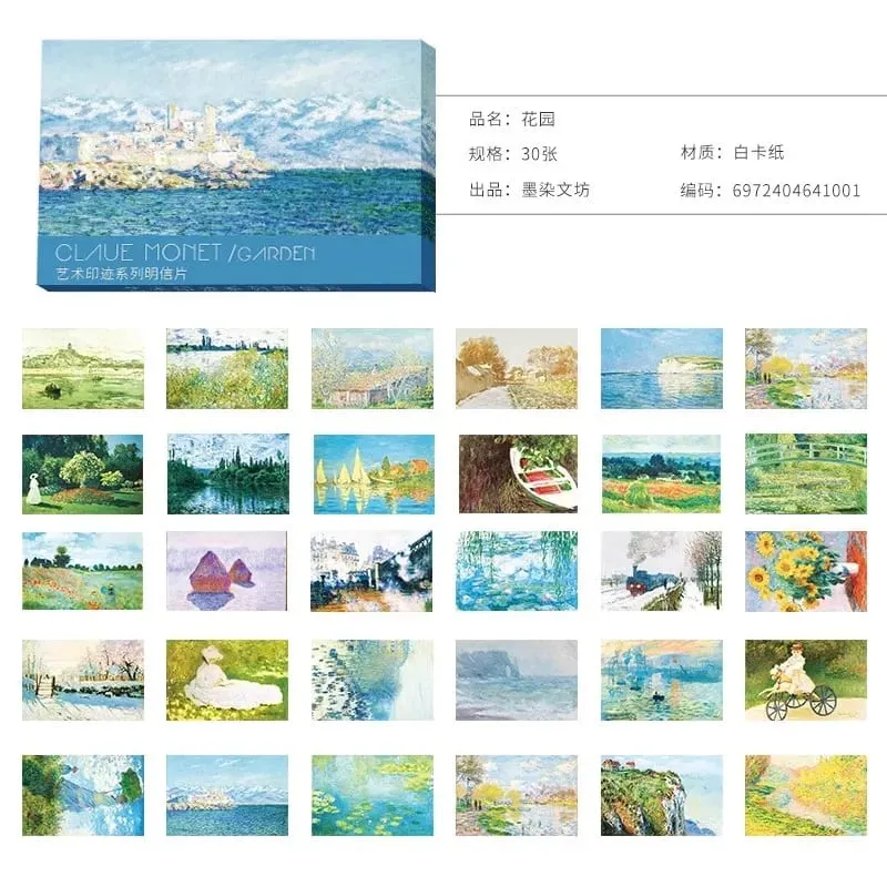 30 Sheets/Set Claude Monet Oil Painting Postcard Vintage Monet Garden Art Painting Greeting Message Cards Student Gift