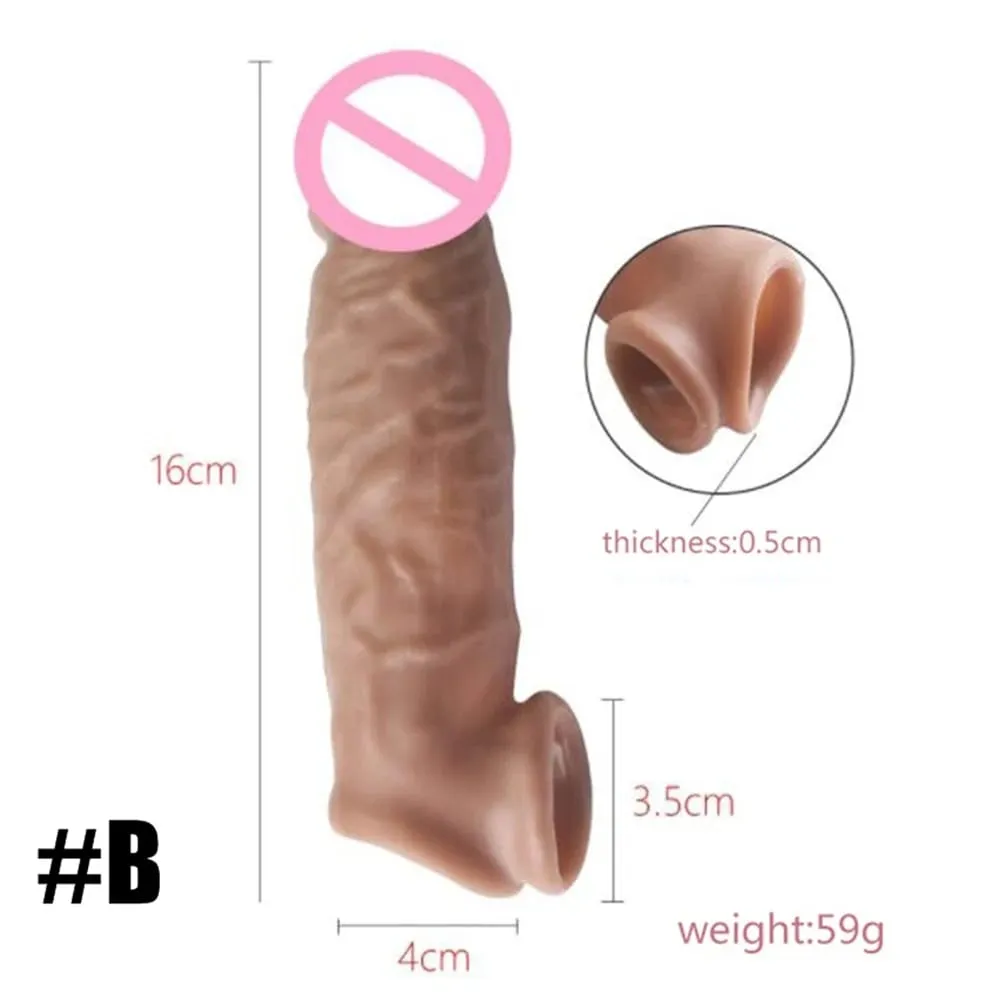 Realistisk Penis Extension Cock Sleeve Genanvendelig Silikone Penis Forstørrelse Forsinkelse Kondomer Til Mænd Dildo Enhancer Sexlegetøj Erotisk butik — image 4