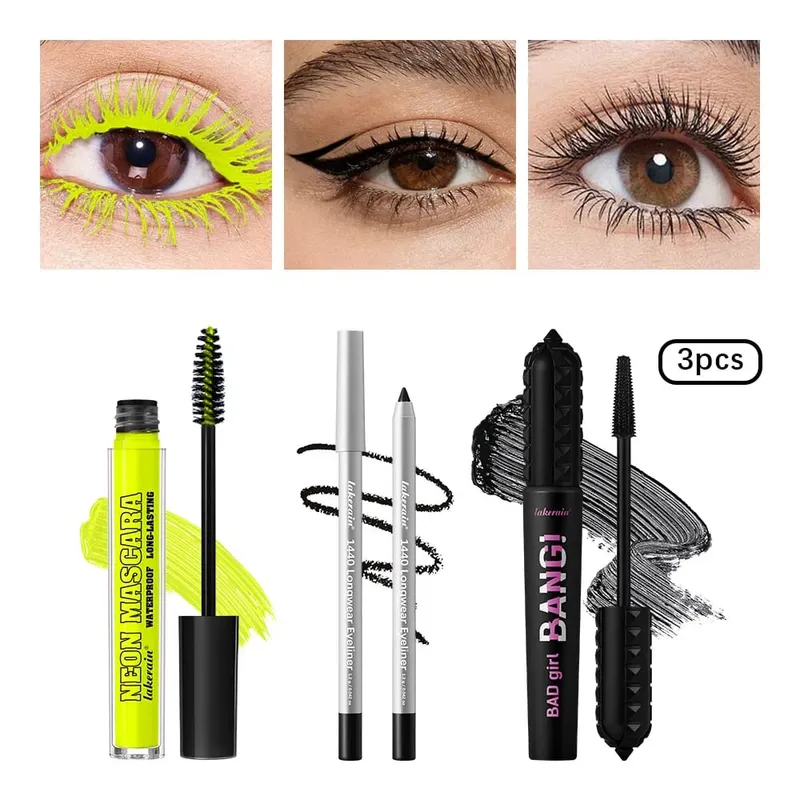 3Pcs Eye Makeup Set Purple Mascara Black Volume Mascara Eyeliner Pencil Waterproof Long Lasting Party Festival Eye Cosmetic Kit — image 8