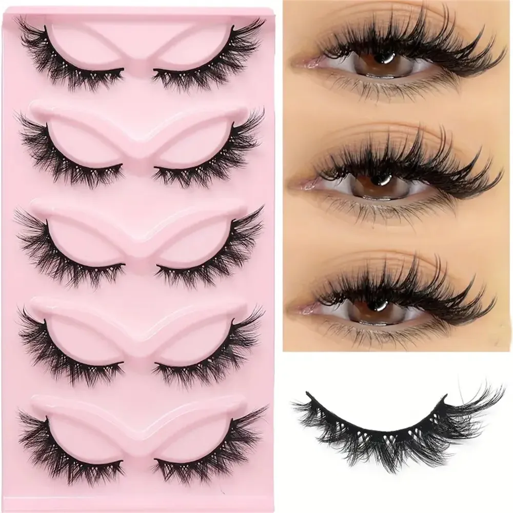 Cat Eye Eyelashes 3D Natural False Lashes Fluffy Soft Cross 5 Pairs Manga Lashes Wispy Natural Eyelash Extension Makeu — image 1