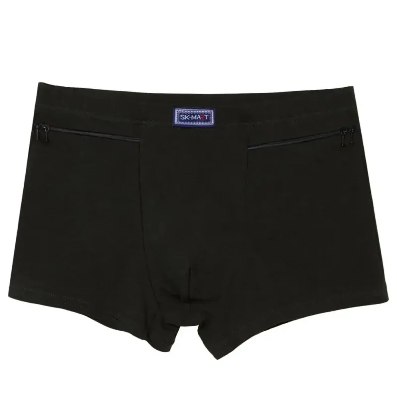 Boxer antivol avec poches pour hommes, culotte élastique sans couture, couleur unie, short en U, sous-vêtement à usage quotidien