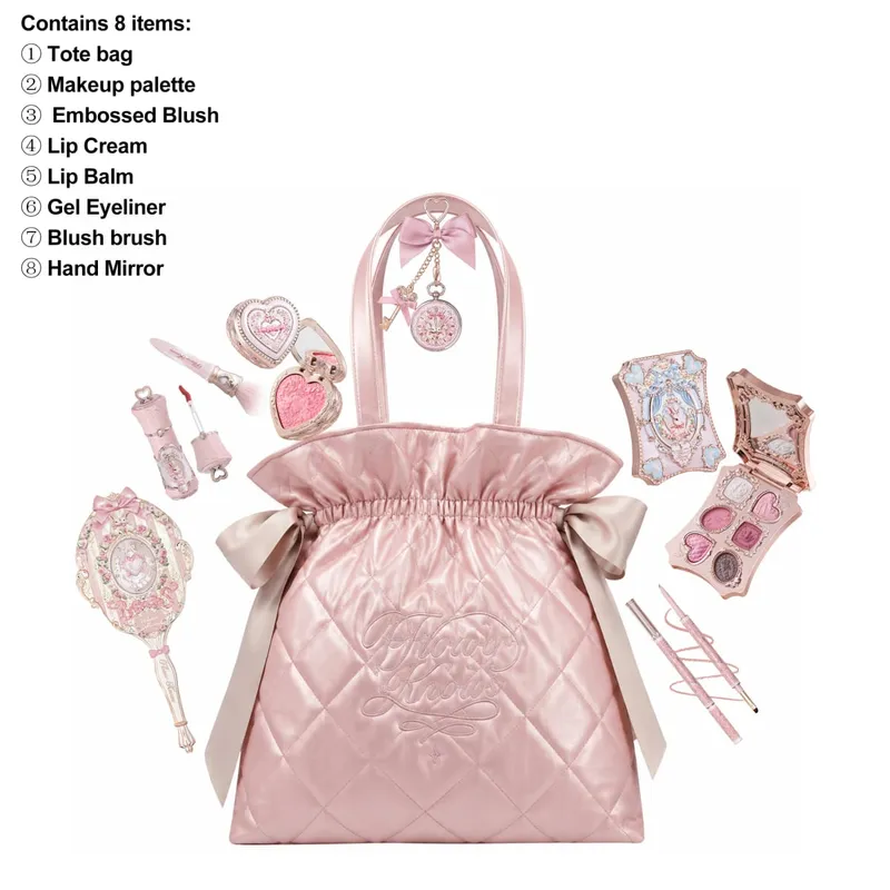 Flower Knows Limited Edition Diamond Pattern Tote Bag Makeup Set Eyeshadow Concealer Blush Eyeliner Lipstick Beauty Collection
